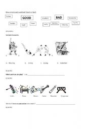 English worksheet: Sports, Instruments, Good and Bad