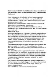English Worksheet: Controversial Dutch MP Geert Wilders has shown his anti-Islam film in the UKs House of Lords, sparking angry scenes outside Parliament.