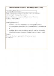 English Worksheet: defining VS non-defining