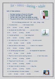 English Worksheet: FOR SINCE DURING WHILE