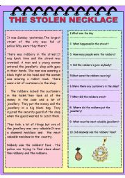 English Worksheet: The STOLEN NECKLACE( simple past)