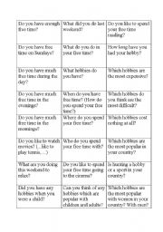 English Worksheet: Conversation Questions - Hobbies