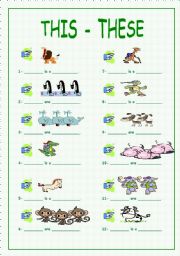 English Worksheet: This - These + animals (part 1)