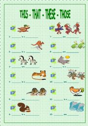 English Worksheet: This / That / These / Those + Animals (Part 3)