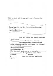 English Worksheet: ANIMAL WORKSHEET