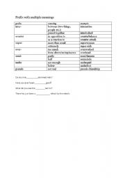 English worksheet: Prefix with multiple meaning