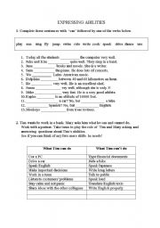 English Worksheet: use of can