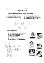 English worksheet: Numbers 10 - 20 and school actions