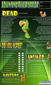 English Worksheet: John & The Parrot (Past Simple)