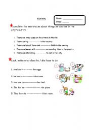 English worksheet: a worksheet about activities related to city or country life