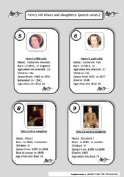 English Worksheet: Henry VIII Wives  and daughters : SPEECH CARDS PART 2