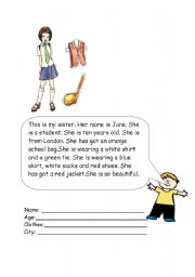 English Worksheet: whats my sister wearing?