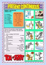 English Worksheet: TENSES: PRESENT CONTINUOUS WITH TOM AND JERRY
