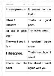 English Worksheet: agreement/disagreement card