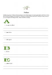 English Worksheet: A List Of Common Prefixes