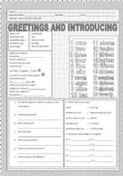 English Worksheet: Greetings and Introducing 