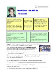 English Worksheet: Relative Clauses Exercises and Answer Key