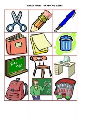 English Worksheet: school object vocabulary games