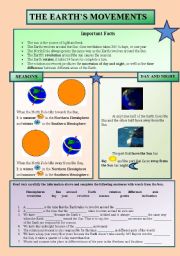 English Worksheet: The Earths Movements. Editable WS for ESL reading or CLIL, Science 1 ESO 