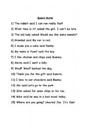 English Worksheet: Speech Marks