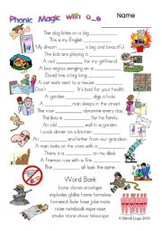 English Worksheet: 3 Magic pages of Phonic Fun with o_e: worksheet, story and key (#24)