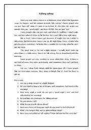 English Worksheet: Reading: Falling Asleep