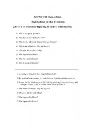 English worksheet: Interview with Hugh Jackman