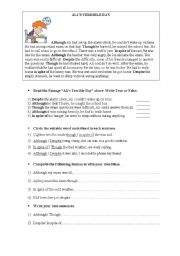English Worksheet: although, despite, in spite of, though