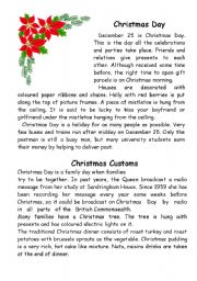 English Worksheet: Christmas Day and Christmas traditions