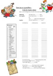 English Worksheet: much, many & a lot of