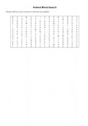 English Worksheet: Animal word search