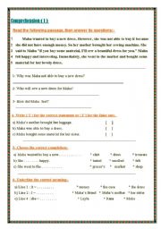 English worksheet: Different simple comprehension