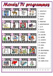 English Worksheet: Movies/ TV programmes matching (BW+key)