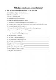 English Worksheet: Quiz on Britain