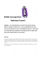 English Worksheet: Bottle message from Robinson Crusoe