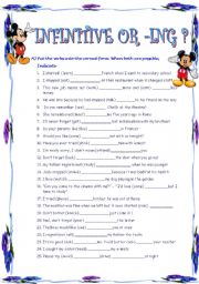 English Worksheet: INFINITIVE OR -ING?