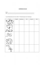 English Worksheet: Animals Classification