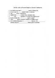 English Worksheet: Halloween Tense Revision