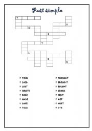 English Worksheet: past simple crossword