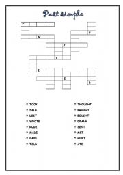 English worksheet: past simple crossword