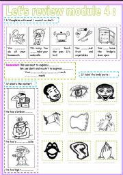 English Worksheet: lets review module 4 part 1/2