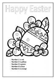 English Worksheet: Colour the Easter picture according to the numbers