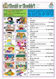 English Worksheet: Should or Shouldn´t (What students should or shouldn´t do at school)