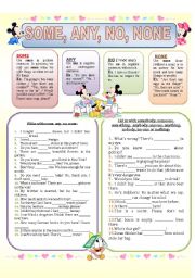 English Worksheet: SOME, ANY, NO, NONE (explanations and exercises)