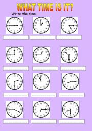 English Worksheet: What time is it?