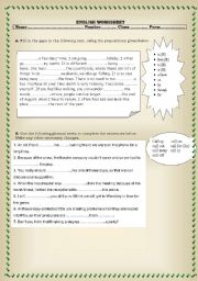 English Worksheet: Worksheet about prepositions and phrasal verbs