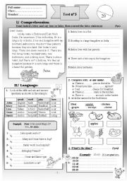 simple present / food / telling the time /possessive adj review or test 2pages