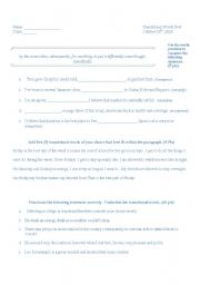 English Worksheet: transitional words test