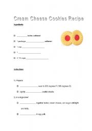 English Worksheet: Cream Cheese Cookies Recipe