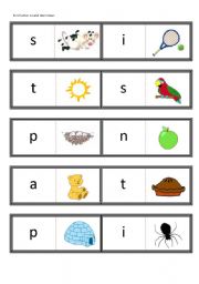 English Worksheet: First letter sound dominoes (satpin) for use with Jolly Phonics book 1